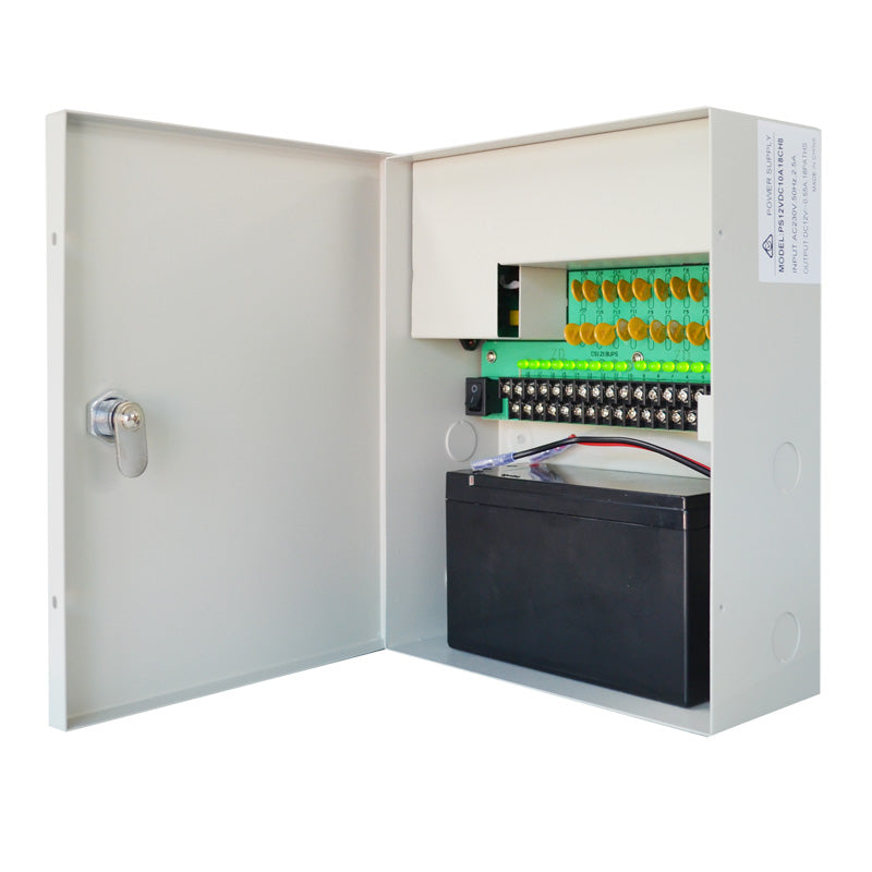 Securview 12VDC 10A Wall Mounted Power Supply, Battery Back-Up, 18 x Independent Outputs