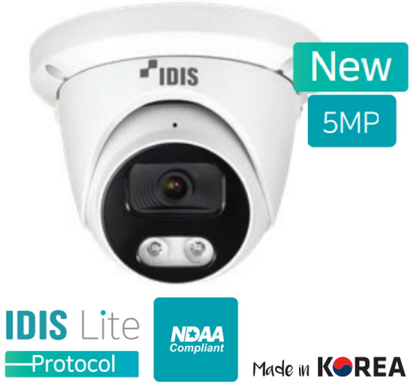 IDIS Lite Series 5MP IR Dome IP Camera with 2.8mm Fixed Lens, Sony STARVIS CMOS Sensor, H.265, Triple Streaming, MicroSD Card Support, PoE & ONVIF, NDAA Compliant, IP67 & IK10 (Wall Mount DA-WM2500, Junction Box DA-JB2500)