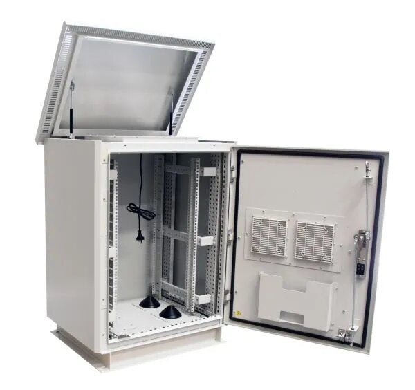 Certech 18RU 600mm Deep Outdoor Freestanding Cabinet With Quad Fan Kit, Serviceable Input / Output Filters, Front Lock, IP45 Rated - GREY