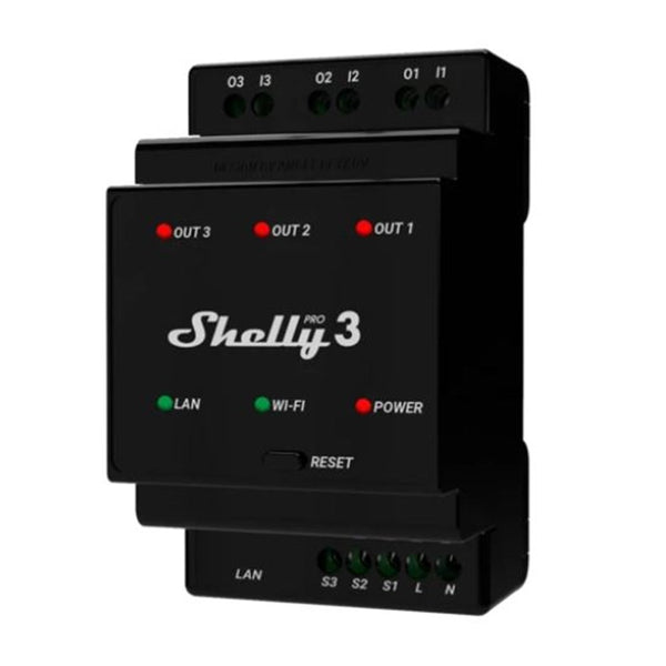 Shelly Pro 3 Smart Relay, DIN Rail Mounted
