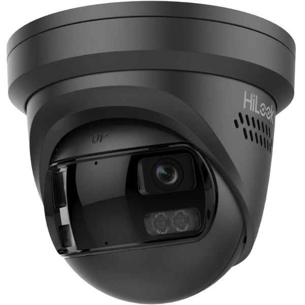 HiLook 8MP Panoramic IP Turret Camera **BLACK**, AcuSense, 2.8mm, 120 dB WDR, 30m IR, PoE / 12VDC, IP67, Built-in Mic, Red/Blue Strobe, Two-Way Audio (Wall Mount: DS-1273ZJ-140, Junction Box: DS-1280ZJ-DM21)