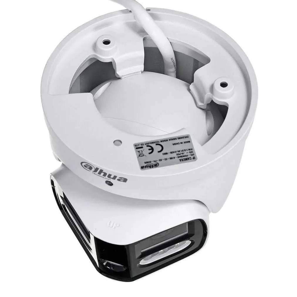 Dahua 2 x 4MP IP WizSense AI Series Full Colour Active Deterrence TiOC 180 Degree Wide Angle Panoramic Turret Camera, SMD 4.0, Quick Pick, Perimeter, Starlight, 2.8mm, 120dB WDR, 25m IR, 20m White Light, POE / 12VDC, IP67, MicroSD, Built-in Dual Mics /