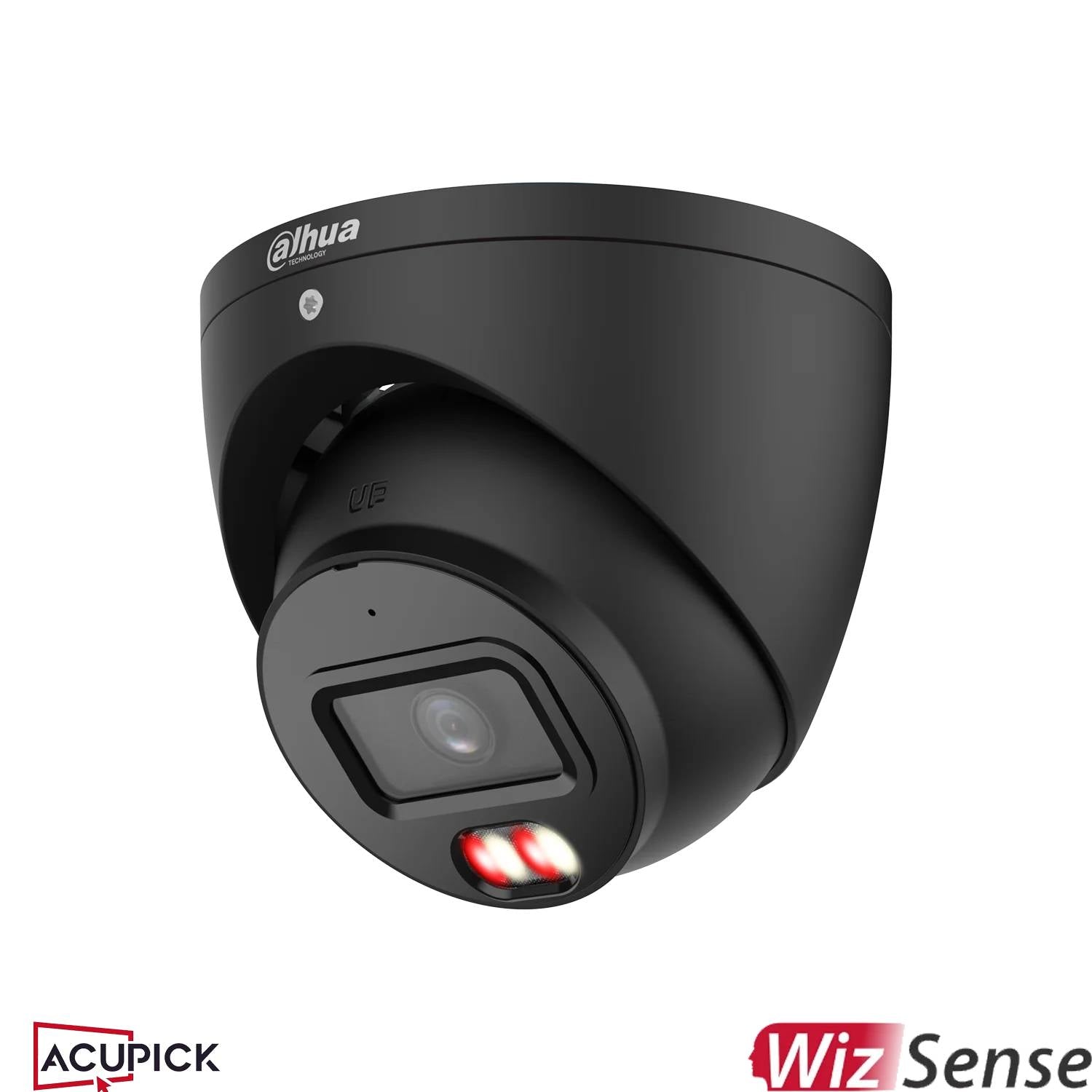 Dahua 8MP IP WizSense AI Series IR Eyeball Camera, SMD 4.0, AcuPick Ready, AI SSA, Perimeter, Starlight, 2.8mm, 120dB WDR, 30m IR / White Light, POE / 12VDC, IP67, MicroSD, Built-in Mic **BLACK** (Wall Mount: PFB204B, Junction Box: PFA139)