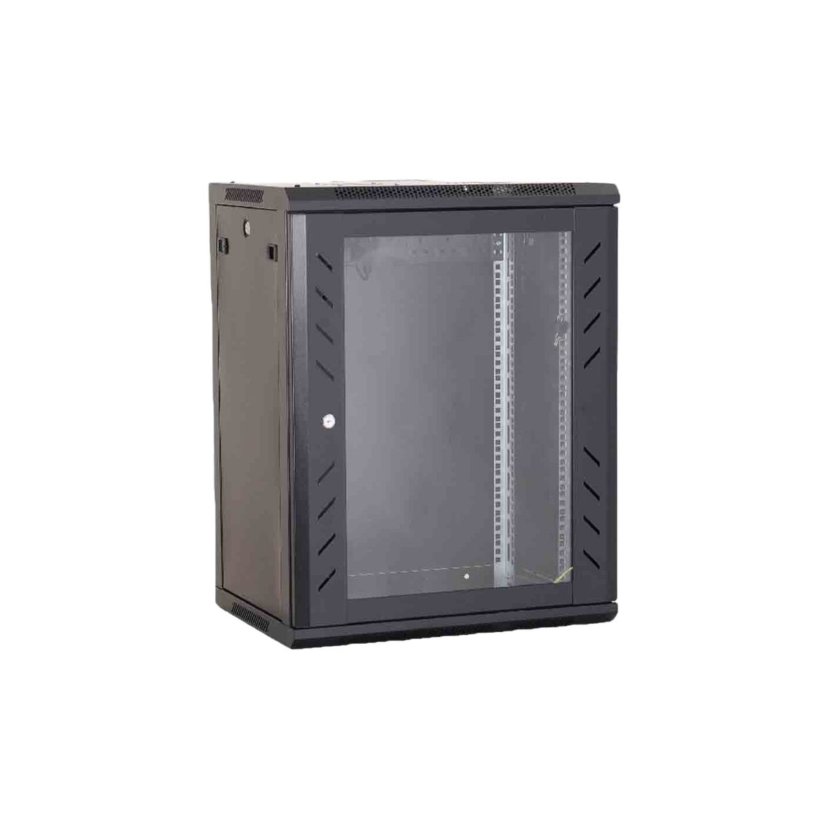 **SUPPLY DELAY (15 AUG)** Zankap 12RU 600mm Deep Wall Mount Cabinet With 1 x Fixed Shelf, 10 x Cage Nuts, Lockable Glass Front Door, Rapid Build Flatpack