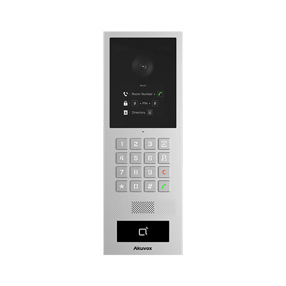 Akuvox IP Vandal Resistant Smart Retrofit Compatible External Station With Keypad, 2.8" Screen, MiFare / NFC Reader, 2MP, Mobile App, Aluminium Panel, IP65, IK10, POE / 12VDC, **Surface Mount Box Required**