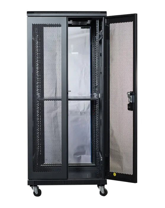 Certech 27RU 600 (W) x 600 (D) Premier Series Server Rack With 1 x Fixed Shelf, 4 x Fans, 1 x 6 Outlet Horizontal PDU, 25 x Cage Nuts, 4 x Castor Wheels & 4 x Levelling Feet