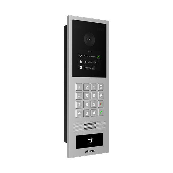 Akuvox IP Vandal Resistant Smart Retrofit Compatible External Station With Keypad, 2.8" Screen, MiFare / NFC Reader, 2MP, Mobile App, Aluminium Panel, IP65, IK10, POE / 12VDC, **Surface Mount Box Required**
