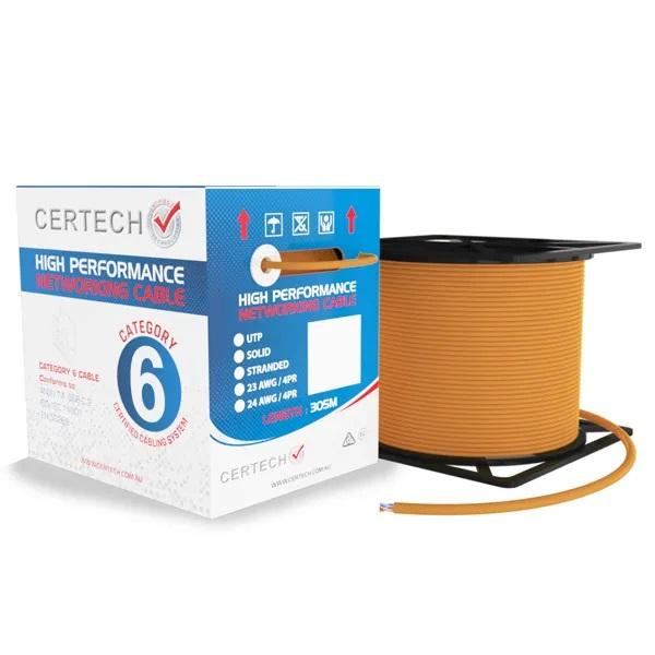 Certech 305M CAT6 Orange UTP Solid Cable Roller Box, Low Smoke Zero Halogen