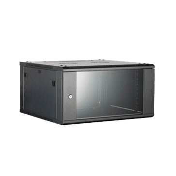 Hikvision 4RU 450mm Deep Wall Mount Cabinet With 1 x 300mm Deep Shelf, Lockable Glass Front Door, Rapid Build Flatpack, 600W x 450D x 281H mm