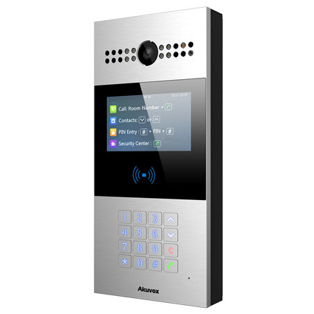 **SUPPLY DELAY (TBC)** Akuvox IP External Station With Keypad, 4.3" LCD, MiFare / NFC Reader, Mobile App, 2MP, Aluminium Panel, IP65, POE / 12VDC, Surface Mount  (Flush Mount: R27A-FLM / Surface Mount Raincover: R27A-SRC)
