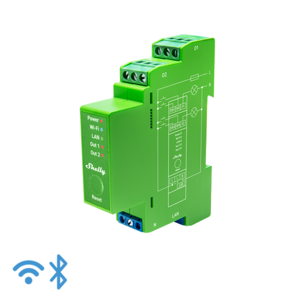 Shelly Pro Dimmer 2PM Smart Light Controller, DIN Rail Mounted