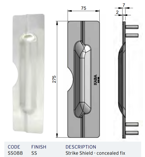 Kaba Blocker Plate / Strike Shield, Cylindrical Locks / Lever On Rose, Single Round Cutout, Concealed Fixing