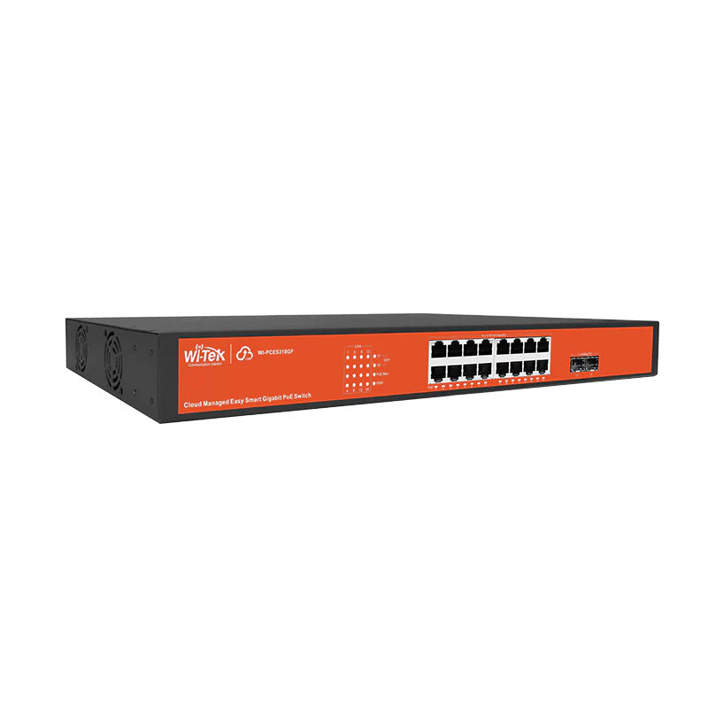 Wi-Tek 18-Port Gigabit Cloud Managed POE Switch, 16 x POE, 2 x SFP, 250W, Max 30W Per Port, Rack Mount