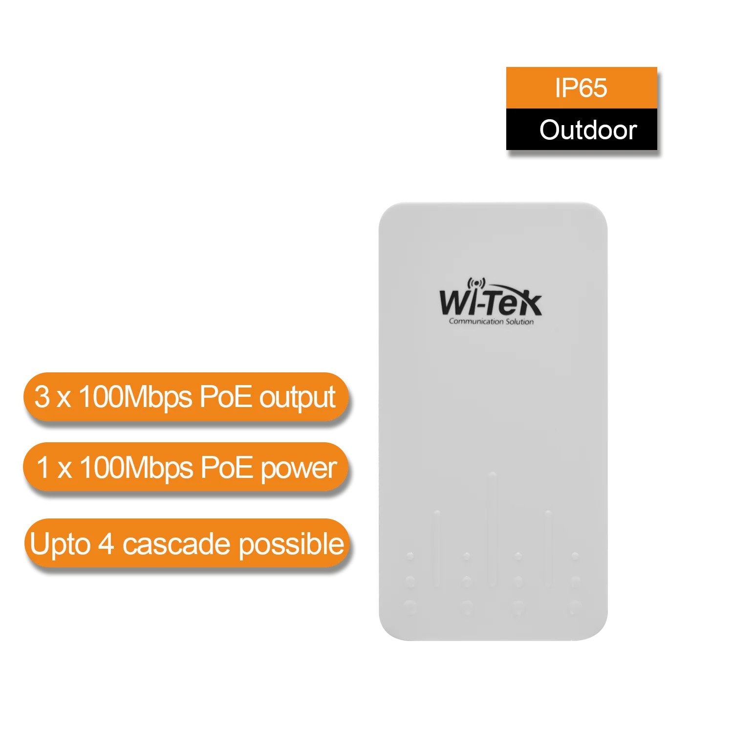 Wi-Tek POE Extender, 3x POE Output 30W, 1 x POE Input 60W, IP65, Max 100m