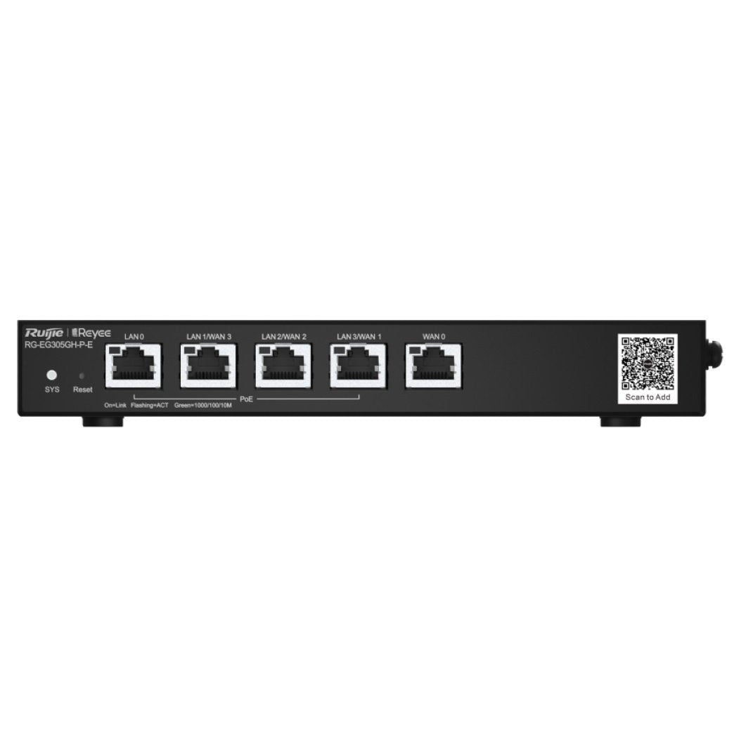 Ruijie Reyee 5-Port Gigabit Cloud Managed POE Router, 1 x WAN, 1 x LAN, 3 x LAN / WAN, 4 x POE, 60 W