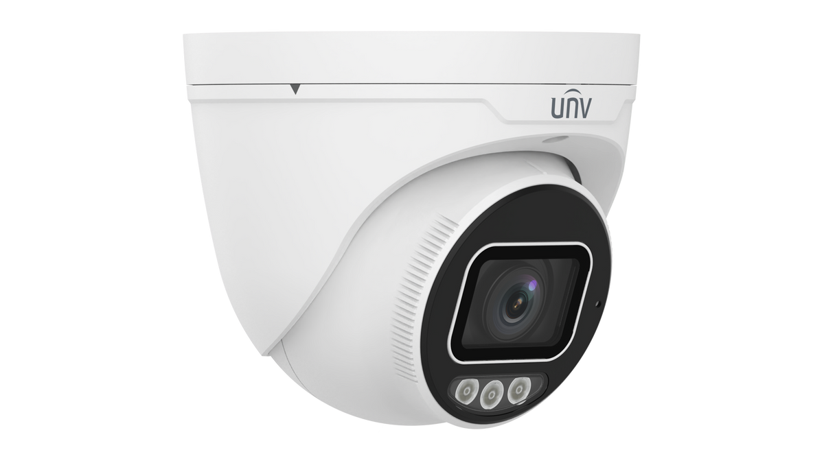 Uniview 8MP Dual-Light Prime Series Eyeball Turret, 2.8-12mm Motorised Lens, LightHunter, 40m IR, 120dB WDR, Triple Streams, Built-in Mic, MicroSD, PoE or 12VDC, IP67, IK10 (Wall Mount: TR-WM03-B-IN, Junction Box: TR-JB03-H-IN)