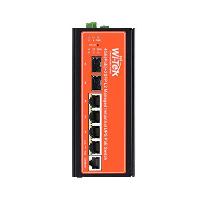 Wi-Tek 6-Port Gigabit Cloud Managed Industrial Solar POE Switch, 4 x POE, 2 x SFP, 120W, Max 90W On Port 3 Or 4, 12V Battery Backup, DIN Mount