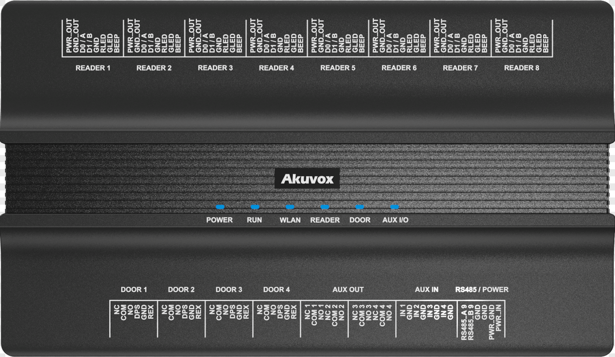 Akuvox 4 Door 8 Reader Controller, DIN Mountable, 4 Aux Relays & 4 Aux Inputs, Supports Door Position Sensors & REX Inputs