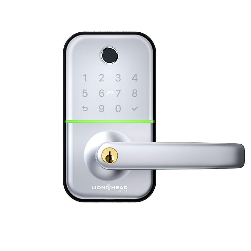 Lionhead Lock Carlisle Luxe Series **SILVER** Entrance Lock With BLE, PIN Entry, Fingerprint / Prox Reader, E-Key & Key Overridable Lock, PD Cylinder 60/70mm **REQUIRES 4x AA BATTERIES**