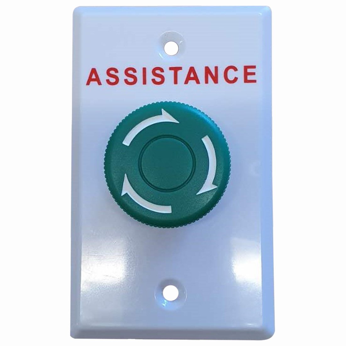 Secor Plastic REX, Green Mushroom, Twist To Reset, Engraved - ASSISTANCE Standard GPO Wall Plate **MTO MOQ x 10**