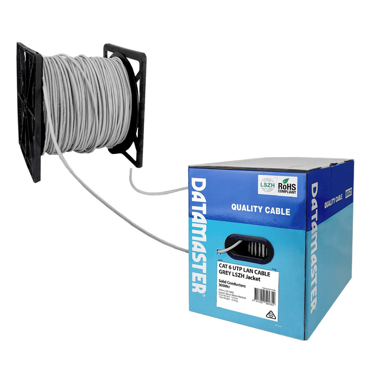 Datamaster 305M CAT6 Grey UTP Solid Cable Roller Box, Low Smoke Zero Halogen