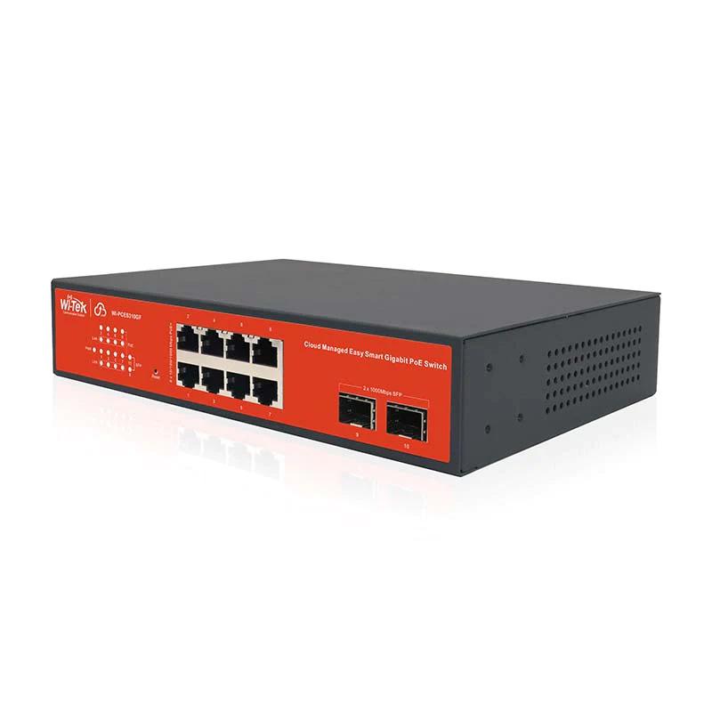 Wi-Tek 10-Port Gigabit Cloud Managed POE Switch, 8 x POE, 2 x SFP, 120W, Max 30W Per Port, Rack Mount