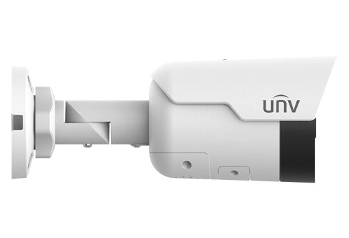 Uniview 8MP IP Prime Deep Learning AI Series IR Tri-Guard Mini Bullet Camera, Perimeter, Low Light, 2.8mm Lens, 120dB WDR, 30m IR, Triple Streams, MicroSD, POE or 12VDC, Built-in Mic / Speaker / White Alarm Lights, IP67 (Junction Box: TR-JB05-B-IN)