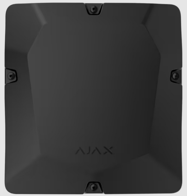 Ajax Case D (430) with dimensions of 430 × 400 × 133 mm has 8 slots for Superior LineProtect Fibra, Superior LineSplit Fibra, Superior MultiRelay Fibra, Superior LineSupply (45 W) Fibra, Superior LineSupply (75 W) Fibra, Hub Hybrid (2G)1, or Hub Hybrid