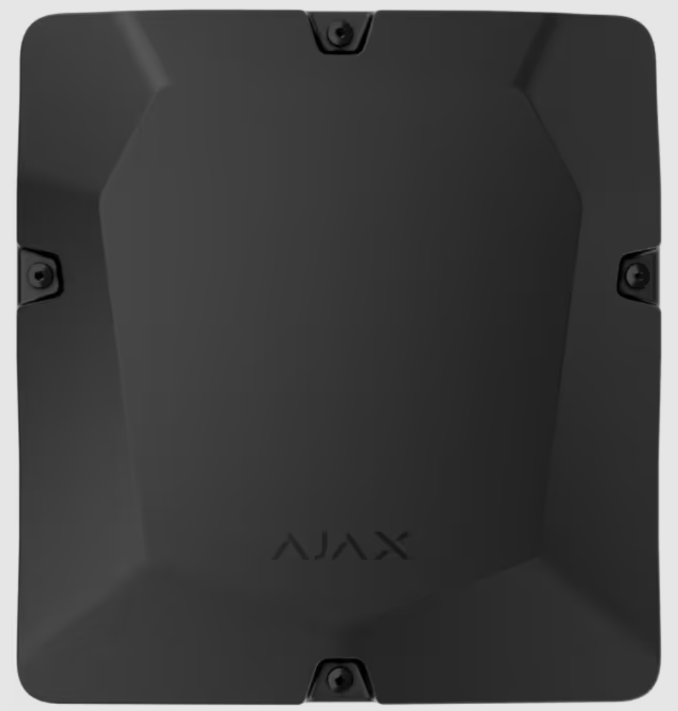 Ajax Case D (430) with dimensions of 430 × 400 × 133 mm has 8 slots for Superior LineProtect Fibra, Superior LineSplit Fibra, Superior MultiRelay Fibra, Superior LineSupply (45 W) Fibra, Superior LineSupply (75 W) Fibra, Hub Hybrid (2G)1, or Hub Hybrid