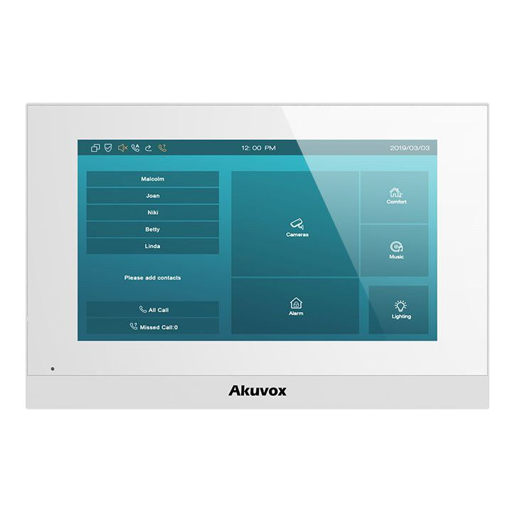 Akuvox IP / 2-Wire 7" WiFi Video Handsfree Standard Internal Unit, With 1 x Inbuilt Dry Contact Relay Output, 48VDC **WHITE** (Desk Mount: C313-DMT-W) Linux Version