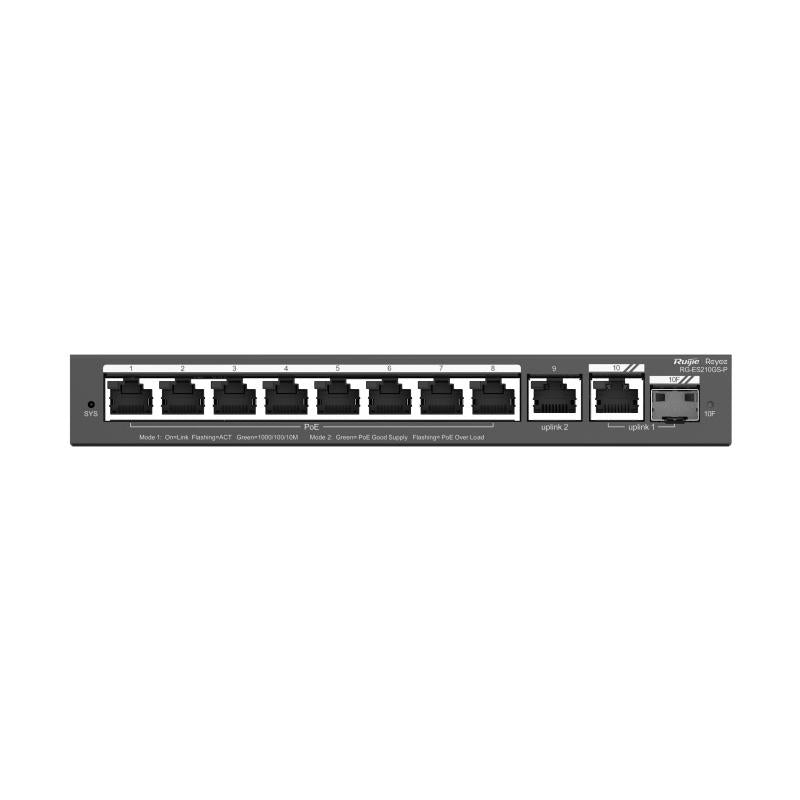 Ruijie Reyee 10-Port Gigabit Cloud Managed POE Switch, 8 x POE+, 1 x Gigabit Uplink, 1 x Gigabit SFP Combo Uplink, 120W, Desktop Mount