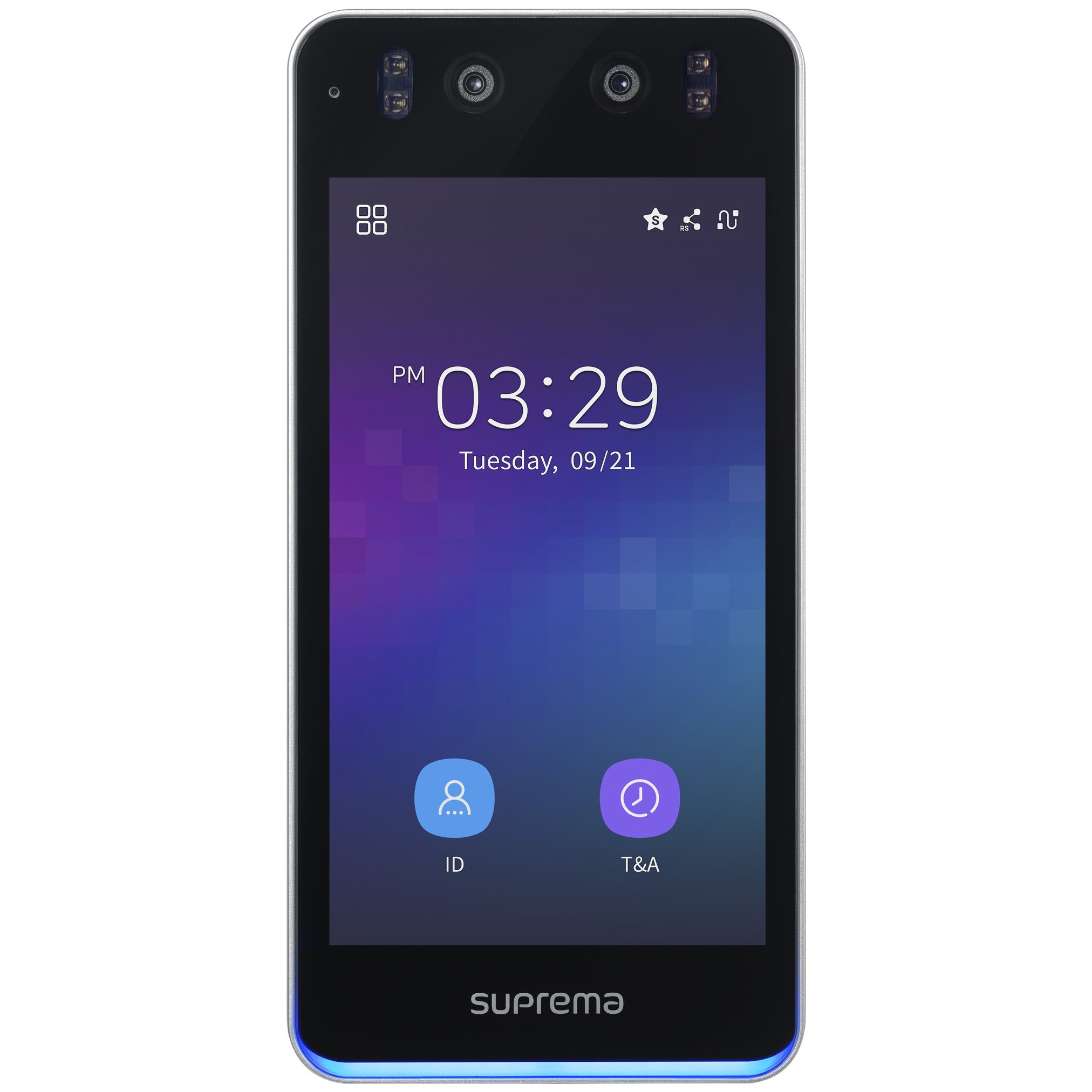 Suprema BioStar Air  BioStation 3 Access Control Terminal, Compatible, Digital Keypad, 5" Touch Screen, EM / MiFare / MiFare Plus / iCLASS / DESFire / NFC / Bluetooth / QR Code Reader, Facial Recognition, Mobile App, 2MP, IP65, POE / 12VDC