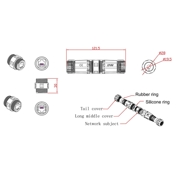 Zankap Weather Resistant CAT6 Inline Coupler RJ45 To RJ45 Joiner, Ideal For Installation Inside Conduit Or External Use