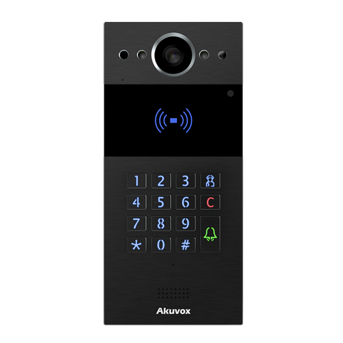 Akuvox 4G IP Compact External Station With Keypad, MiFare / NFC Reader, Mobile App, 2MP, Black Aluminium Panel, IP65, POE / 12VDC, Surface Mount (Flush Mount: R20K-FLM / Surface Mount Raincover: R20K-SRC)