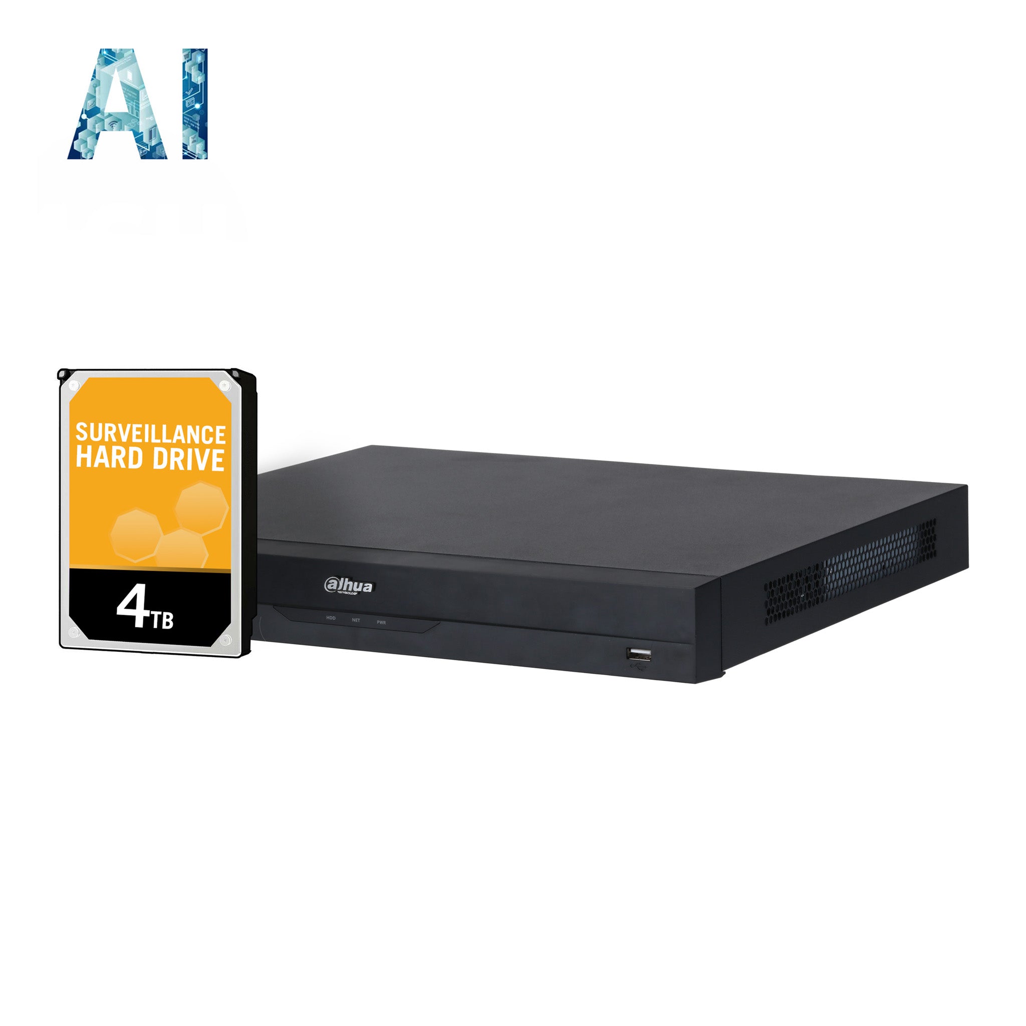 Dahua 8 Channel, WizSense AI Series, 8 x POE, 1RU, 180MB, 1 x Gigabit NIC, 2 x HDD, 1 x 4TB HDD Installed