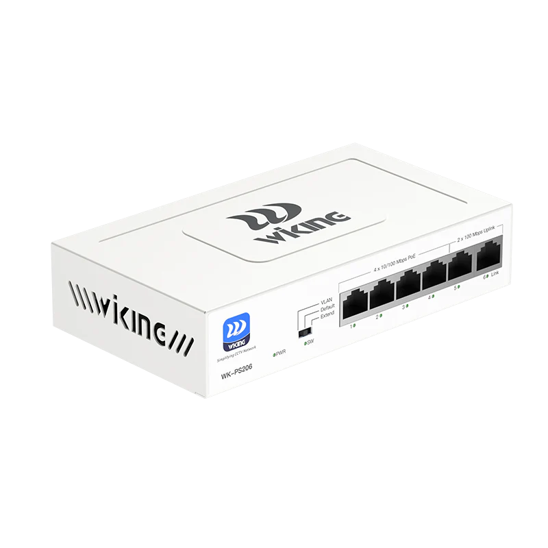 Wi-Tek WiKing 6 Port Non-Managed PoE Switch (4x PoE Ports, 2x Uplink Ports) 250m Long Range, 45W Power Budget, PoE Watchdog