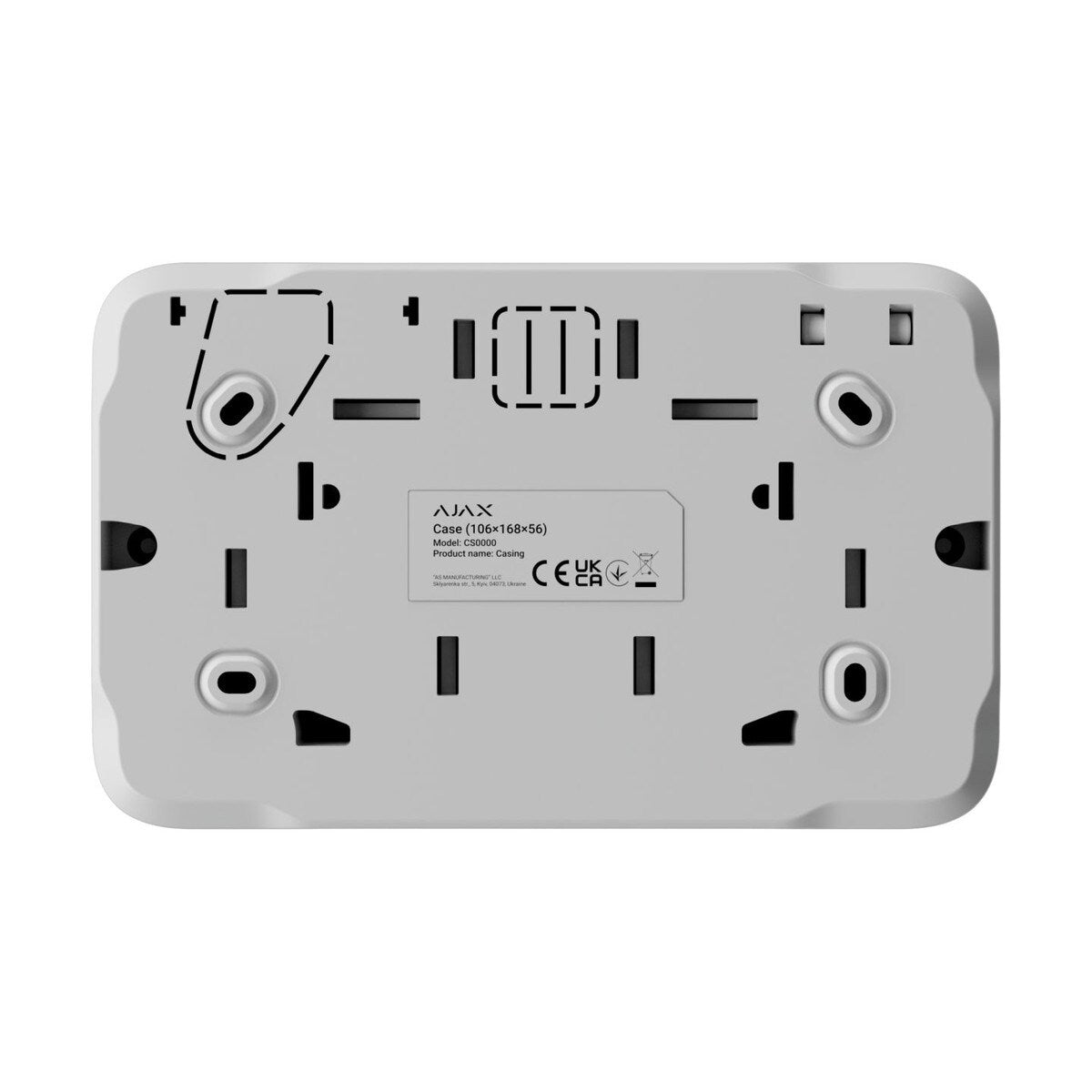 Ajax Case A (106) with dimensions of 106 × 168 × 56 mm has a slot for Superior LineProtect Fibra, Superior LineSplit Fibra, Superior MultiTransmitter IO (4X4) Fibra or Superior MultiRelay Fibra.