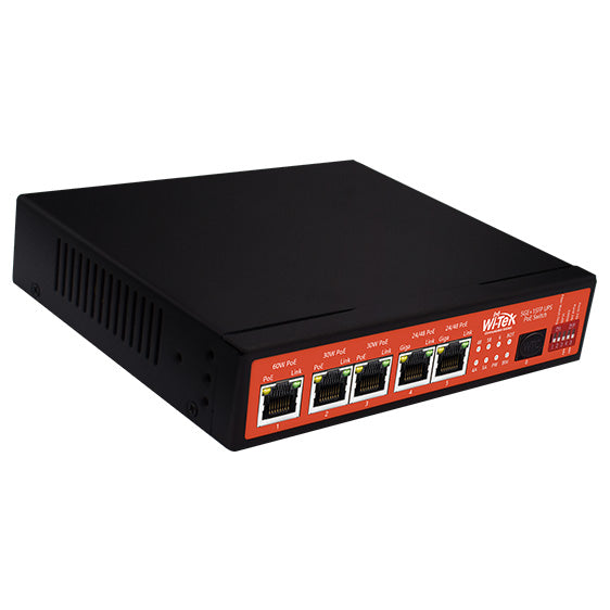 Wi-Tek 6-Port Gigabit Unmanaged Outdoor Solar MPPT Controller POE Switch, 5 x POE, 1 x SFP, 120W, Max 60W On Port 1, 12V Battery Backup, Rack Mount