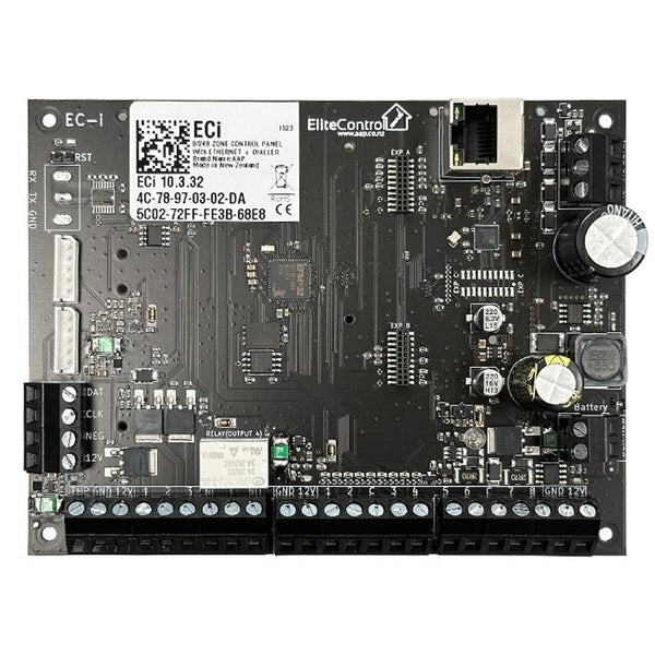 EliteControl ECi 8 Zone Alarm Panel **PCB ONLY** With On-Board Ethernet Module, 4 x Outputs, Includes Resistors & Battery Leads, Expandable Up To 248 Zones