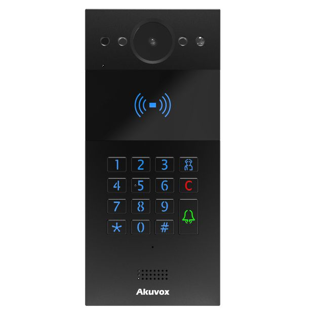 Akuvox IP Compact **BLACK** External Station, 4MP Ultra Wide Angle Camera, Numeric Keypad, Card Reader, 2 Output Relays, Wiegand, PoE, IP65 (Flush Mount: R20K-FLM / Surface Mount Raincover: R20K-SRC)