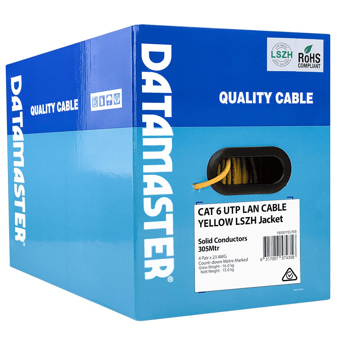 Datamaster 305M CAT6 Yellow UTP Solid Cable Roller Box, Low Smoke Zero Halogen