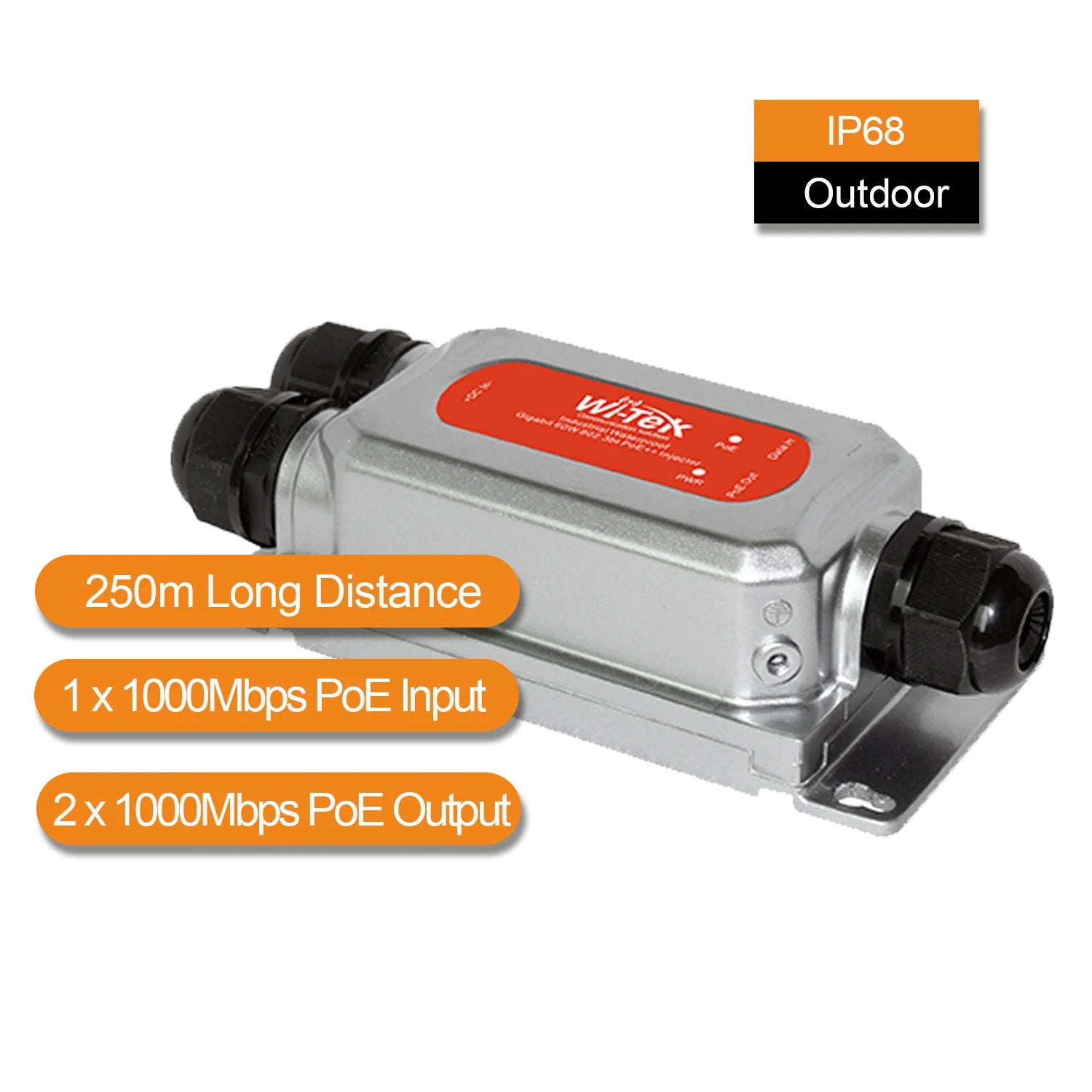 Wi-Tek Industrial POE Extender, 2 x POE Output, 1 x POE Input