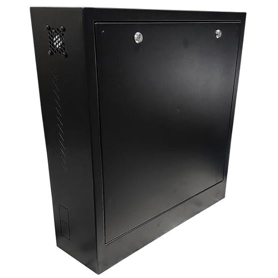 Zankap Vertical Wall Mount Security Cabinet 2RU Horizontal **BLACK** With Integrated 6 Output Powerboard & 2 x Cabinet Locks - Fits Up To 4HDD NVR & 24" Monitor ***Requires M4 Screws To Mount Monitor***