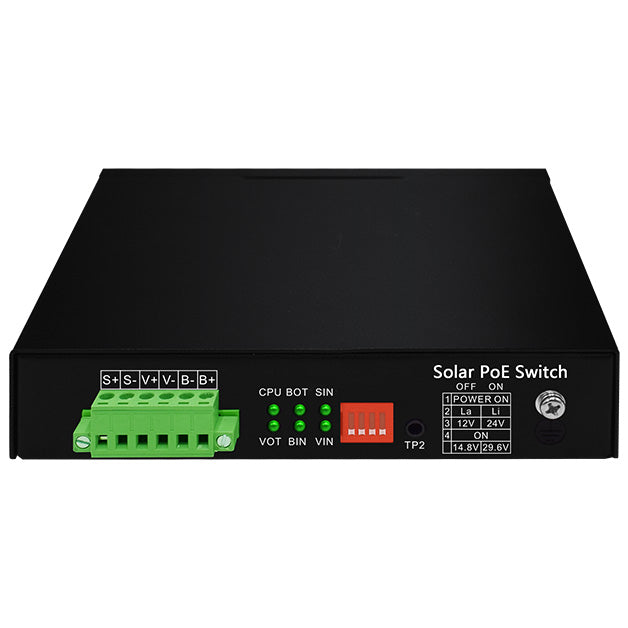 Wi-Tek 6-Port Gigabit Unmanaged Outdoor Solar MPPT Controller POE Switch, 5 x POE, 1 x SFP, 120W, Max 60W On Port 1, 12V Battery Backup, Rack Mount