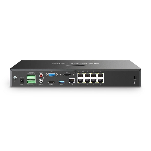 VIGI By TP-Link 8 Channel PoE+ NVR, 4K HDMI & VGA Output, 8MP Support, 8 Channel @ 4MP Decoding, 160Mbps Bandwidth, H.265+, Smart Detection & Alarms, Two-Way Audio, Simultaneous Playback, ONVIF, Remote Monitoring, Dual SATA up to 32TB, 8× PoE+ Ports, 90