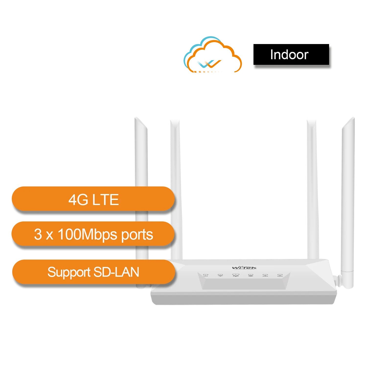 Wi-Tek 4G Indoor Modem Router With WiFi Up To 15M Range, 150Mbps, 1 x 10/100 Mbps WAN Port, 2 x 10/100 Mbps LAN Port **REQUIRES SIM CARD**