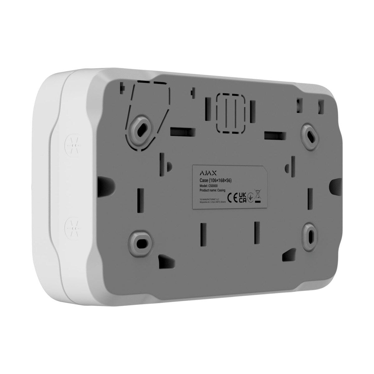 Ajax Case A (106) with dimensions of 106 × 168 × 56 mm has a slot for Superior LineProtect Fibra, Superior LineSplit Fibra, Superior MultiTransmitter IO (4X4) Fibra or Superior MultiRelay Fibra.