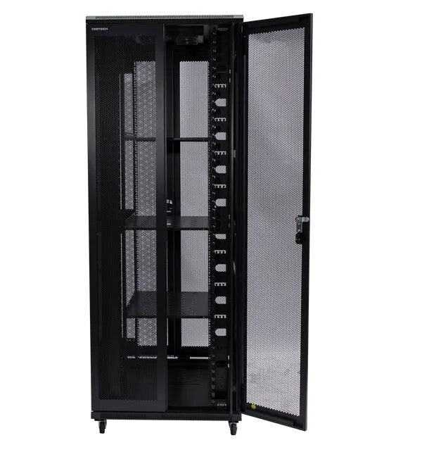 Certech 42RU 800 (W) x 900 (D) Premier Series Server Rack With 3 x Fixed Shelves, 4 x Fans, 1 x 6 Outlet Horizontal PDU, 25 x Cage Nuts, 4 x Castor Wheels & 4 x Levelling Feet
