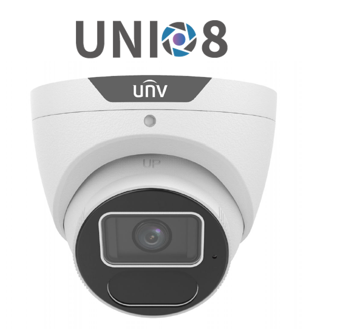 Uniview 8MP UNI8 Prime II Series Turret LightHunter, 2.8mm Fixed Lens, IR 40m, Smart Intrusion, People Flow & Crowd Density Analytics, 130 dB WDR, Built‑In Mic, ANR Edge Recording (microSD up to 512 GB), PoE / 12VDC, IP67 (Junction Box TR-JB03-G-IN Wall