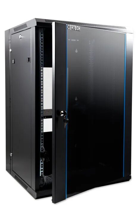 Certech 18RU 600mm Deep Swing Frame Cabinet With 1 x Fixed Shelf, 2 x Fans and 10 x Cage Nuts